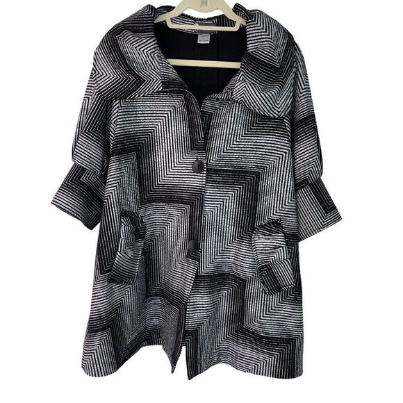 Damee Womens Swing Jacket Black Silver Size Small Art To Wear Polyester Spandex - Picture 8 of 12